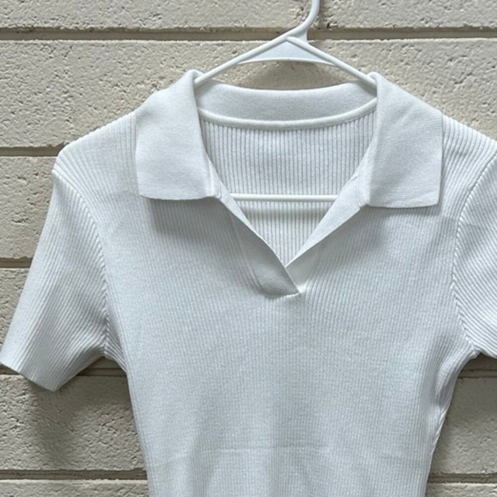 White Collared Ribbed Top size S - Picture 8 of 8